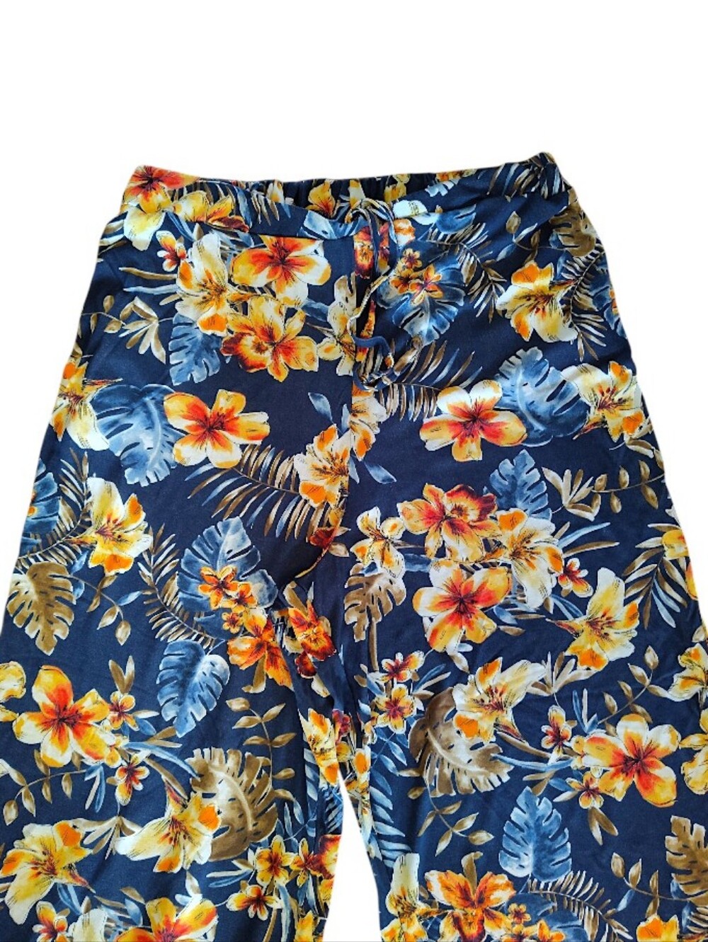 Promises Promises Blue Tropical Print Pull‎ On Palazzo Beach Pants Plus 1X - Picture 3 of 8